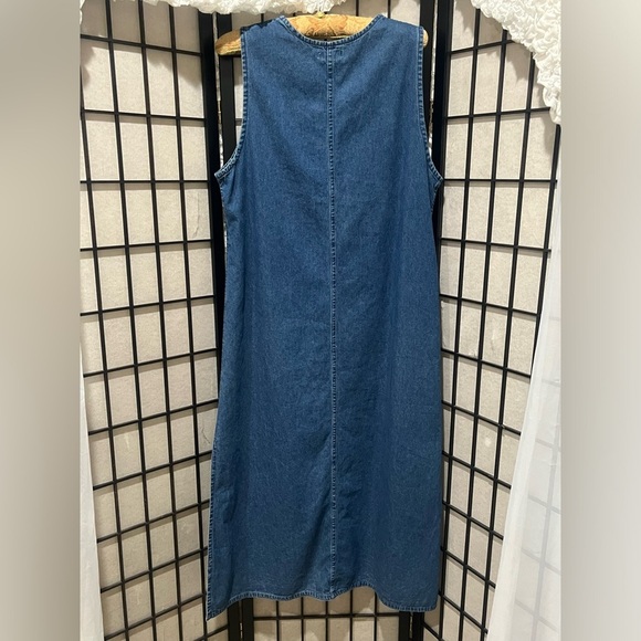 SARA STUDIO DENIM MAXI ANIMAL EMBROIDERED ARTSY JUMPER DRESS SIZE L - Picture 5 of 10